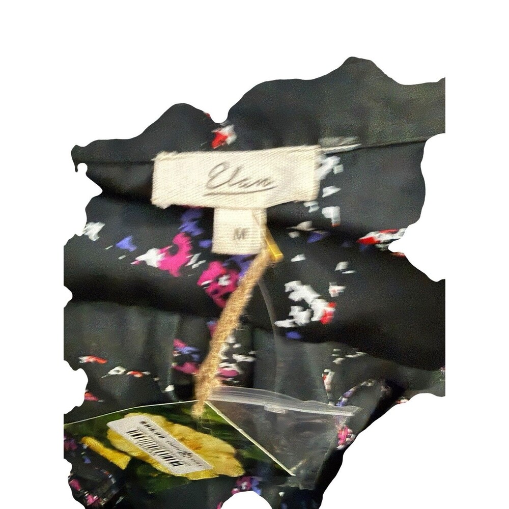 Elan Black Abstract Print Satin Wrap Shirt Dress Medium Y2K Cocktail Party - Picture 6 of 8